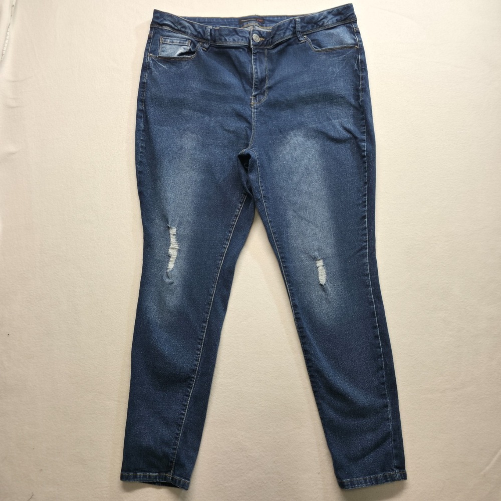 YMI Women's Distressed Denim Tapered Leg Blue Jeans Size 18 (36X29)